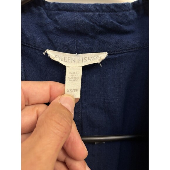 EILEEN FISHER Organic Cotton Duster Cardigan Open Front Blue XS pockets - Picture 2 of 10
